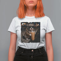 Funny Pitbull Drinking Coffee T Shirt For Women Dog Meme Caffeine Graphic