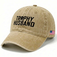 Funny Trophy Husband Washed Cotton Baseball Cap Sarcastic Marriage Quote