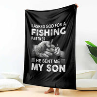 Father And Son Fishing Throw Blanket Asked God For A Fishing Partner Graphic