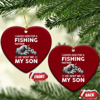 Father And Son Fishing Ceramic Ornament Asked God For A Fishing Partner Graphic