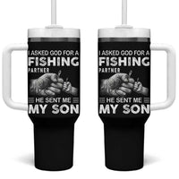 Father And Son Fishing Tumbler With Handle Asked God For A Fishing Partner Graphic