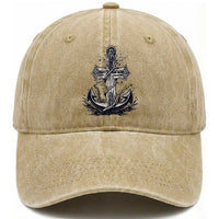 Faith Family Fishing Jesus Cross Anchor Washed Cotton Baseball Cap Funny Christian Fisherman