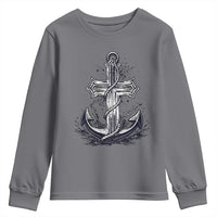 Faith Family Fishing Jesus Cross Anchor Youth Sweatshirt Funny Christian Fisherman