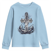 Faith Family Fishing Jesus Cross Anchor Youth Sweatshirt Funny Christian Fisherman