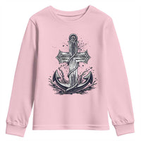 Faith Family Fishing Jesus Cross Anchor Youth Sweatshirt Funny Christian Fisherman
