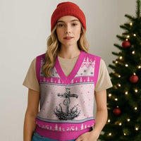 Faith Family Fishing V-Neck Knit Sweater Vest Christian Jesus Cross Fathers Day Gift
