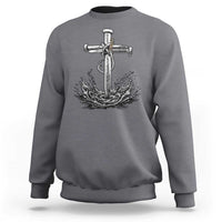 Faith Family Fishing Sweatshirt Christian Jesus Cross Fathers Day Gift