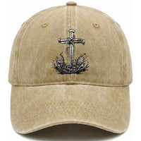 Faith Family Fishing Washed Cotton Baseball Cap Christian Jesus Cross Fathers Day Gift