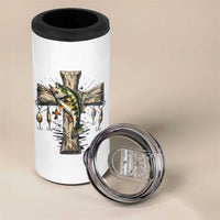 Camo Jesus Cross Fishing 4 in 1 Can Cooler Tumbler Faith Family Fishing Fathers Day