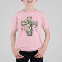Camo Jesus Cross Fishing T Shirt For Kid Faith Family Fishing Fathers Day