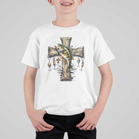 Camo Jesus Cross Fishing T Shirt For Kid Faith Family Fishing Fathers Day