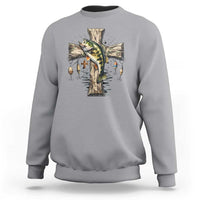 Camo Jesus Cross Fishing Sweatshirt Faith Family Fishing Fathers Day