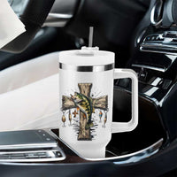 Camo Jesus Cross Fishing Tumbler With Handle Faith Family Fishing Fathers Day