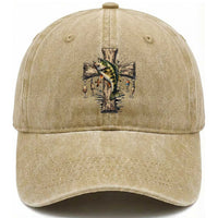 Camo Jesus Cross Fishing Washed Cotton Baseball Cap Faith Family Fishing Fathers Day