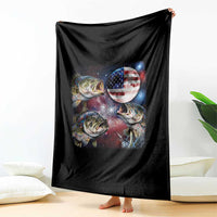 Patriotic Bass Fishing Moon Throw Blanket 4th Of July Fisherman Gift