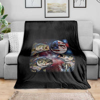 Patriotic Bass Fishing Moon Throw Blanket 4th Of July Fisherman Gift