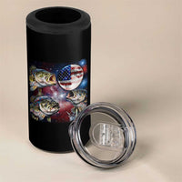 Patriotic Bass Fishing Moon 4 in 1 Can Cooler Tumbler 4th Of July Fisherman Gift