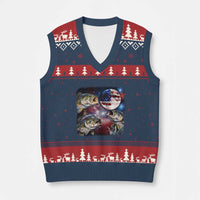 Patriotic Bass Fishing Moon V-Neck Knit Sweater Vest 4th Of July Fisherman Gift