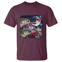 Patriotic Bass Fishing Moon T Shirt 4th Of July Fisherman Gift