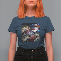 Patriotic Bass Fishing Moon T Shirt For Women 4th Of July Fisherman Gift