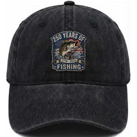 Vintage 250 Years Of Fishing Washed Cotton Baseball Cap Patriotic Angler