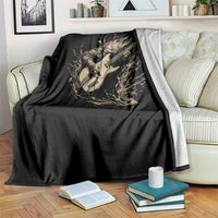Vintage Trout Playing Guitar Throw Blanket Funny Fishing Musician Gift