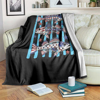 Patriotic Striped Bass Fishing Skeleton Throw Blanket USA Flag Angler Gift