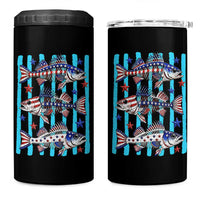 Patriotic Striped Bass Fishing Skeleton 4 in 1 Can Cooler Tumbler USA Flag Angler Gift