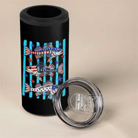 Patriotic Striped Bass Fishing Skeleton 4 in 1 Can Cooler Tumbler USA Flag Angler Gift