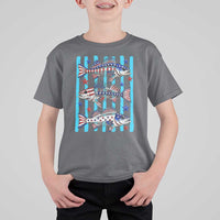 Patriotic Striped Bass Fishing Skeleton T Shirt For Kid USA Flag Angler Gift