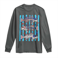 Patriotic Striped Bass Fishing Skeleton Long Sleeve Shirt USA Flag Angler Gift