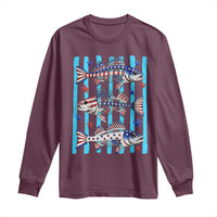 Patriotic Striped Bass Fishing Skeleton Long Sleeve Shirt USA Flag Angler Gift