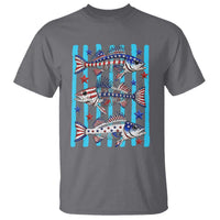Patriotic Striped Bass Fishing Skeleton T Shirt USA Flag Angler Gift