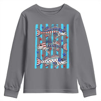 Patriotic Striped Bass Fishing Skeleton Youth Sweatshirt USA Flag Angler Gift