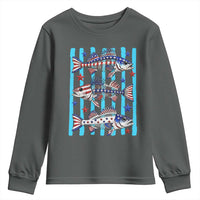 Patriotic Striped Bass Fishing Skeleton Youth Sweatshirt USA Flag Angler Gift