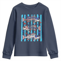 Patriotic Striped Bass Fishing Skeleton Youth Sweatshirt USA Flag Angler Gift