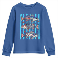 Patriotic Striped Bass Fishing Skeleton Youth Sweatshirt USA Flag Angler Gift