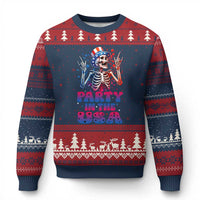 Funny Party In The USA Skeleton Rock Hand Ugly Christmas Sweater 4th Of July Rocker Gift