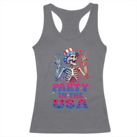 Funny Party In The USA Skeleton Rock Hand Racerback Tank Top 4th Of July Rocker Gift