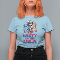 Funny Party In The USA Skeleton Rock Hand T Shirt For Women 4th Of July Rocker Gift