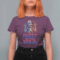 Funny Party In The USA Skeleton Rock Hand T Shirt For Women 4th Of July Rocker Gift