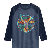 Colorful Geometric Tribal Hummingbird Raglan Shirt Southwest Pattern Graphic
