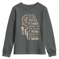 Indigenous Dreamcatcher Tribal Graphic Youth Sweatshirt Listen To The Wind Listen To The Silence