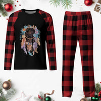 Dream Catcher Colorful Boho Floral Feather Graphic Plaid Pajama Set