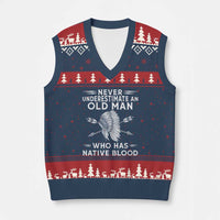 Native American Warrior V-Neck Knit Sweater Vest Never Underestimate An Old Man Who Has Native Blood