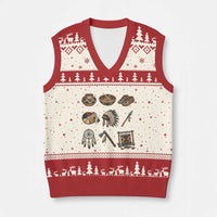 Indigenous Cultural Artifacts V-Neck Knit Sweater Vest Native American Heritage Graphic