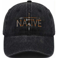 Western Style Tribal Feather Washed Cotton Baseball Cap Vintage Boho Graphic