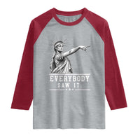 Liberty Has Spoken Everybody Saw It Raglan Shirt Funny Pointing Statue Basketball Parody