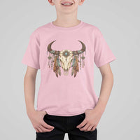 Vintage Southwestern Cow Skull T Shirt For Kid Boho Feather Western Graphic