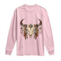 Vintage Southwestern Cow Skull Long Sleeve Shirt Boho Feather Western Graphic